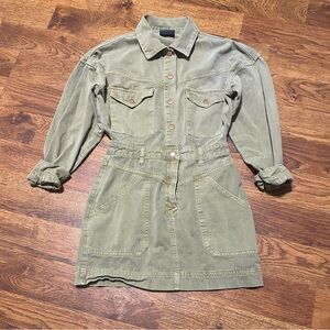Miou Muse Army Green Utility Mini Dress Sz S Long Sleeve Military Y2K Cargo Punk